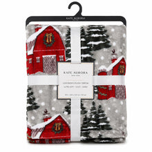 Kate Aurora Ultra Soft & Cozy Christmas Gray Snowy Barn Plush Accent Throw Blanket Cover - 50 in. W x 60 in. L