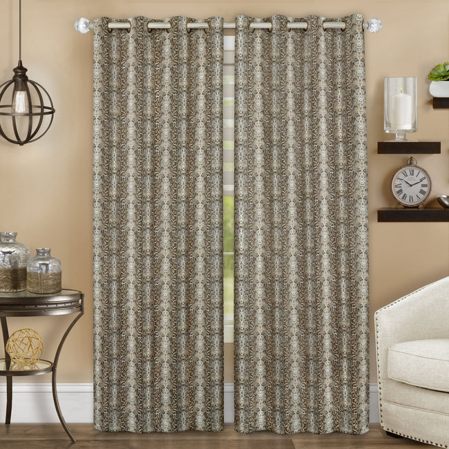 Kate Aurora Safari Living 2 Piece Python Room Darkening Grommet Top Curtain Panels - Brown - 84 in. Long