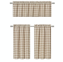 Kate Aurora Country Farmhouse Plaid Checkered Gingham 3 Pc Kitchen Curtain Tier & Valance Set - 58 in. W x 36 in. L, Toast