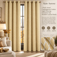 Kate Aurora 2 Pack Amari Contemporary Lattice Light Filtering Grommet Top Window Curtain Panels - Yellow