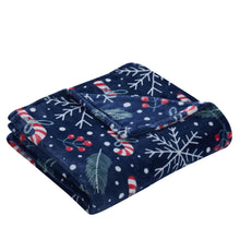 Kate Aurora Holiday Living Christmas Candy Canes & Snowflakes Navy Accent Throw Blanket - 50 in. W x 60 in. L