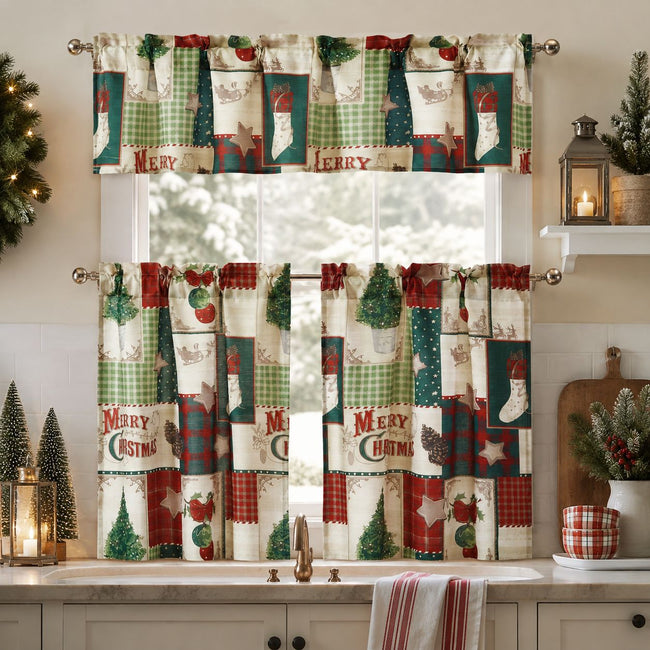 Kate Aurora Holiday Living Merry Christmas Kitchen Curtain Tier And Valance Set - 56 in. W x 36 in. L