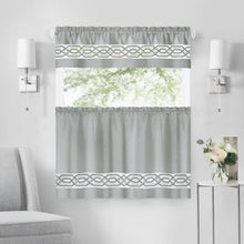 Kate Aurora Pacifico Complete 3 Piece Rod Pocket Embroidered Tier & Valance Kitchen Curtain Set - 24 in. Long - Silver