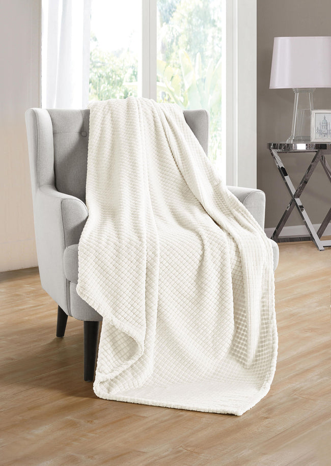 Kate Aurora Living Ultra Soft And Plush Tufted Hypoallergenic Fleece Throw Blanket Covers - Ivory/Beige