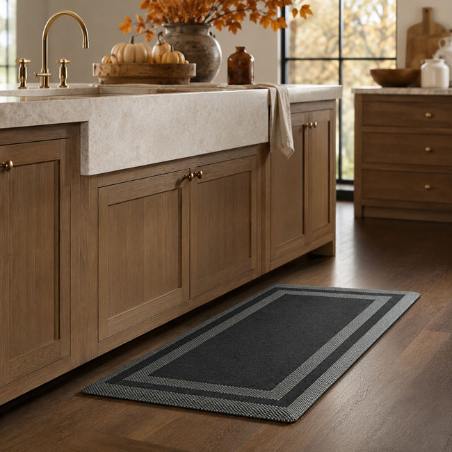 Kate Aurora Ultra Lux Oversized Anti Fatigue Bordered Kitchen Mat With Beveled Edges - 20 in. W x 39 in. L - Black
