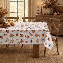 Kate Aurora Autumn Leaves Fall Harvest Pumpkins & Leaves Thanksgiving Fabric Tablecloth - 6-8 Chairs