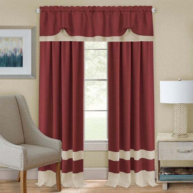 Kate Aurora Complete 3 Piece Window in a Bag Flax Linen Curtain Set - 52 in. W x 63 in. L, Burgundy