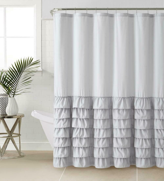 Kate Aurora Melanie Shabby Chic Gypsy Semi Ruffled Fabric Shower Curtains - Gray