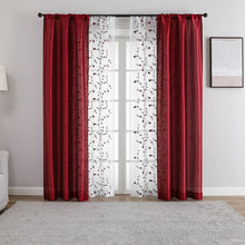 Kate Aurora Gloria Embroidered 6 Piece Rod Pocket Coordinating Sheer Window Curtain Panels - Burgundy