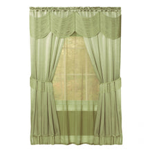 Kate Aurora Satin Chic Complete Attached Window Curtain, Tiebacks & Valance Set - 84 in. Long - Sage