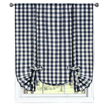 GoodGram Buffalo Check Plaid Gingham Tie Up Window Single Curtain Shade - 42 in. W x 63 in. L, Navy