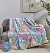 GoodGram Glow In The Dark Blue Unicorns & Stars Ultra Plush Juvi Fleece Accent Throw Blanket - 50 In. X 60 In.