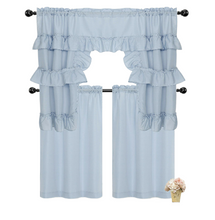 Kate Aurora Country Farmhouse Living Solid Colored Cafe Kitchen Curtain Tier & Swag Valance Set - 56 in. W x 36 in. L, Light 
