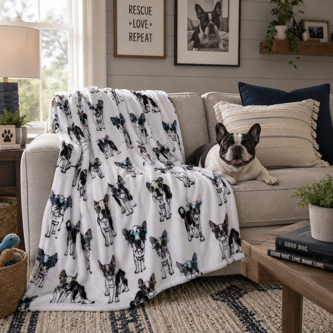 Kate Aurora French Bulldogs In Glasses Ultra Soft & Plush Accent Throw Blanket - 50 in. x 60 in.