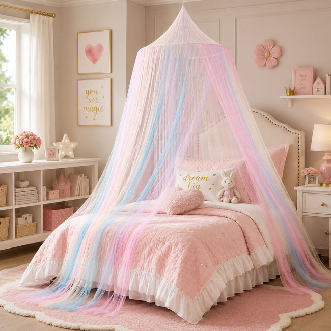 Kate Aurora Breathable Juvi Princess Rainbow Color Hanging Dome Canopy Tent Curtain Drape