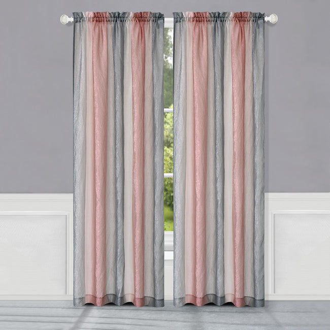 Kate Aurora 1 Piece Crushed Faux Satin Silver & Blush Rose Pink Ombre Window Curtain Panel - 63 in. Long