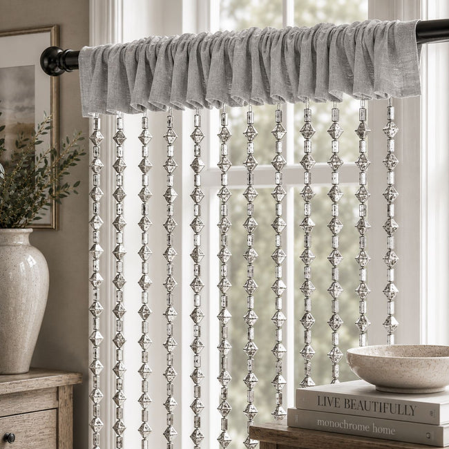 Kate Aurora Luxurious Jaeger Rod Pocket Acrylic Beaded Single Window Curtain Panel - 40 in. W x 84 in. L - Silver