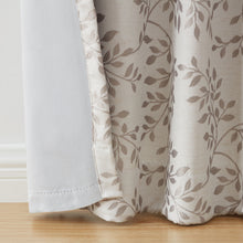 Kate Aurora 1 Piece Floral Leaf Light Reducing & Thermal Linen Blend Window Curtain Panel - 84 in. Long - Taupe/Beige