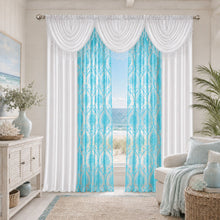 Kate Aurora 7 Piece Hampton Elegance Sheer Curtain Panels & Beaded Valances Set - Aqua White
