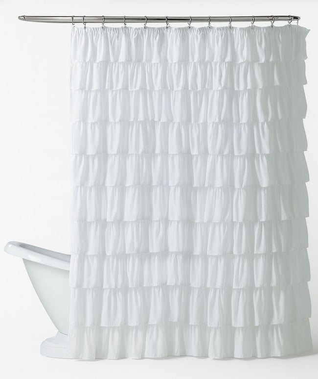 Kate Aurora Shabby Chic Style White Crushed Ruffle Fabric Shower Curtain - Standard Size