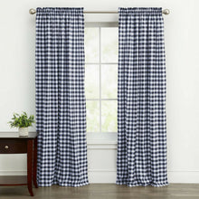 Kate Aurora Country Farmhouse Buffalo Check Plaid Gingham Single Window Curtain - 42 in. W x 63 in. L, Navy Blue