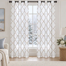 Kate Aurora Lux Home 2 Pack Shabby Trellis Semi Sheer Embroidered Clover Grommet Top Curtains - 38 in. W x 84 in. L, Linen