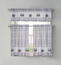 GoodGram Plaid Coffee Time 3 Pc Cafe Kitchen Curtain Tier & Valance Set - 56 in. W x 36 in. L, Gray
