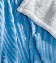 Kate Aurora Ultra Soft & Plush Cozy Corduroy Faux Shearling Accent Throw Blanket - 50 in x 60 in - Blue