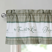 Kate Aurora Country Living Gingham Check Hope Faith Love 3 Pc Cafe Kitchen Curtain Set - 58 in. W x 14 in. L, Gray/Sage