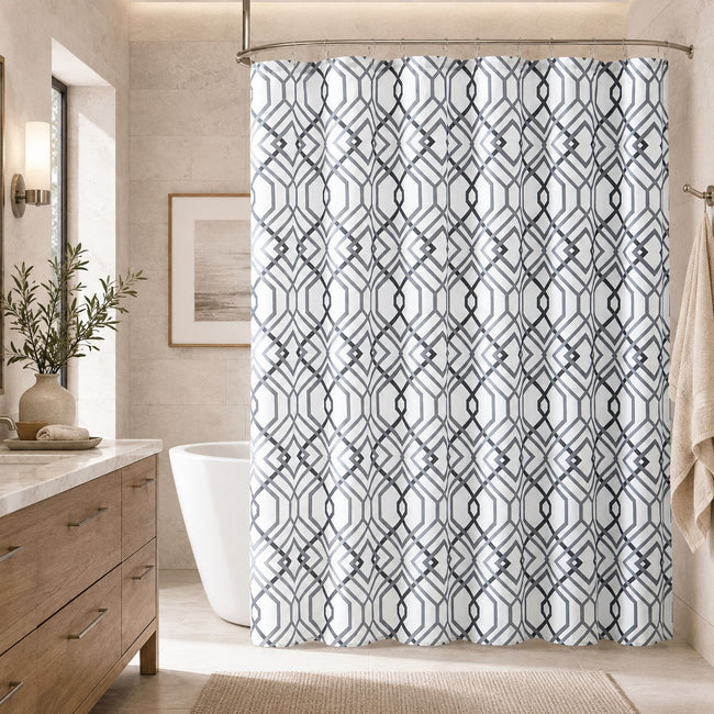 Kate Aurora Lux Home Black Silver & Gray Geometric Fabric Shower Curtain - 72 in. x 72 in.