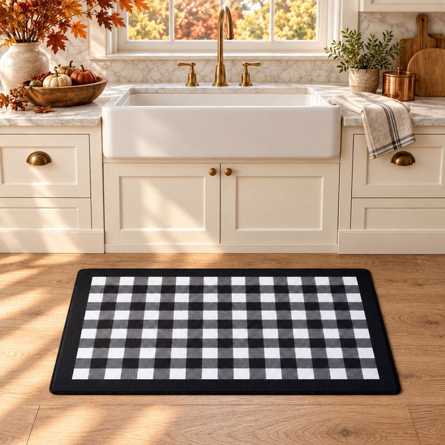 GoodGram Buffalo Black & White Plaid Memory Foam Anti-Fatigue Kitchen Floor Mat - 18 in. W x 30 in. L