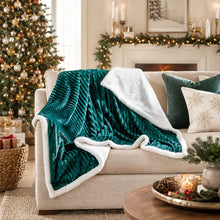 Kate Aurora Ultra Soft & Plush Cozy Corduroy Faux Shearling Accent Throw Blanket - 50 in x 60 in - Hunter Green
