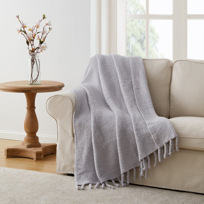 Kate Aurora Ultra Soft & Plush Miranda Gray Fringed Accent Throw Blanket - 50 in. W x 60 in. L