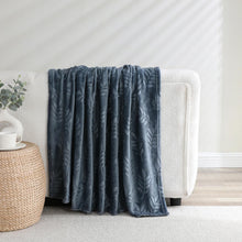 Kate Aurora Ultra Soft & Plush Hypoallergenic Pascal Leaf Accent Fleece Throw Blanket - 50" x 60" - Navy