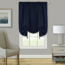 Kate Aurora Shabby Linen Farmhouse Sheer Flax Curtain Tie Up Single Window Curtain Shade - 42 in. W x 63 in. L, Navy