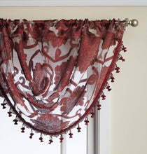 Kate Aurora Custom Scroll Sheer Voile Waterfall Window Curtain Valances - 57 in. W x 37 in. L, Burgundy