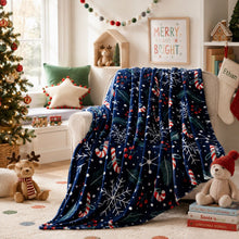 Kate Aurora Holiday Living Christmas Candy Canes & Snowflakes Navy Accent Throw Blanket - 50 in. W x 60 in. L