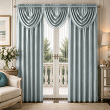 Kate Aurora 6 Piece Maison Estate Collection Semi Sheer Window Curtains & Beaded Valance Set - Restoration Green
