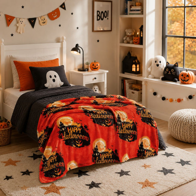 Kate Aurora Ultra Soft & Cozy Oversized Happy Halloween Themed Plush Throw Blanket - 50 in. W x 60 in. L