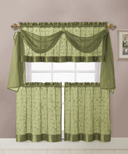 Kate Aurora Complete 4 Piece Linen Leaf Embroidered Complete Kitchen Curtain Set