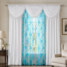 Kate Aurora 7 Piece Hampton Elegance Sheer Curtain Panels & Beaded Valances Set - Aqua White