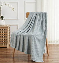 Kate Aurora Ultra Soft & Plush Herringbone Fleece Throw Blanket Covers - Wedgewood