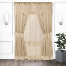Kate Aurora Satin Chic Complete Attached Window Curtain, Tiebacks & Valance Set - 84 in. Long - Taupe