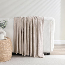 Kate Aurora Ultra Soft & Plush Hypoallergenic Pascal Leaf Accent Fleece Throw Blanket - 50" x 60" - Beige
