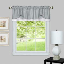 Kate Aurora Flax Styled Semi Sheer 3 Piece Tie-Up Kitchen Curtain Tier & Valance Set - 58 in. W x 24 in. L, Grey/White