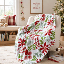 Kate Aurora Holiday Living Christmas Floral Poinsettia & Ferns Ultra Soft & Plush Throw Blanket