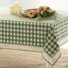 Kate Aurora Country Farmhouse Plaid Buffalo Check Stain & Spill Proof Fabric Tablecloths - 60in. X 84in. (6-8 Chairs), Sage G