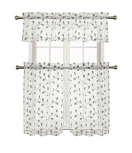 GoodGram Adler Metallic Embroidered Leaves 3 Piece Sheer Kitchen Curtain Set - 58 in. W x 36 in. L, Silver