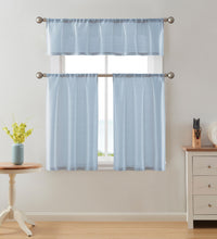 Kate Aurora Brandi Complete 3 Piece Rod Pocket Sheer Cafe Kitchen Curtain Tier & Valance Set - Baby Blue