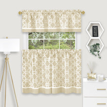 Kate Aurora Geometric Crescent 3 Piece Rod Pocket Cafe Kitchen Curtain Tier & Valance Set - 36 in. Long - Taupe